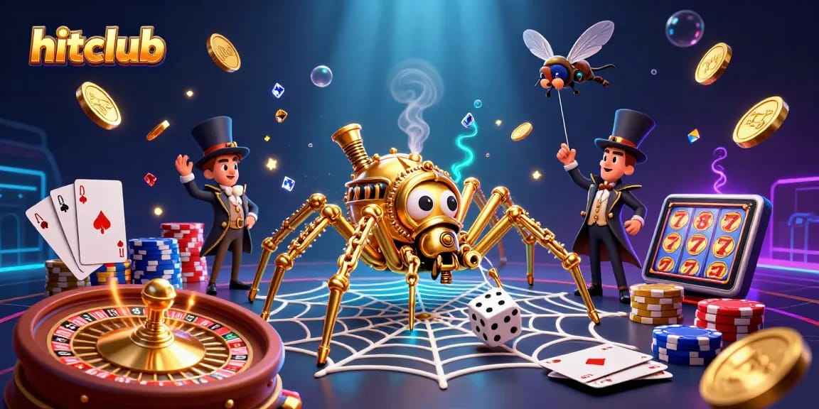 Hitclub showcases a vibrant casino atmosphere with golden elements and dynamic gaming action.