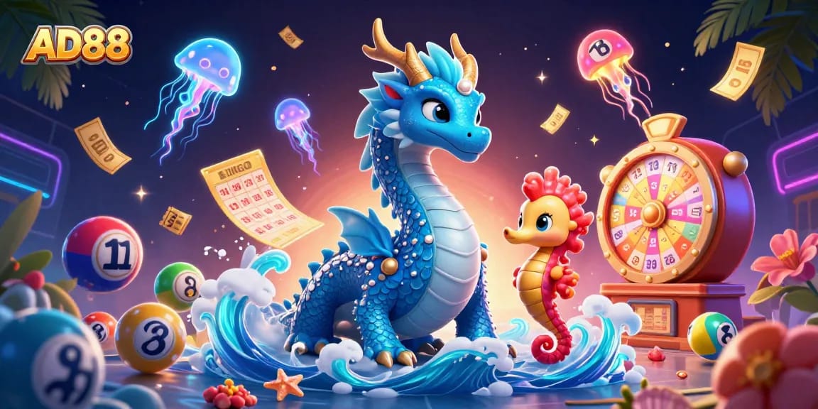 Enjoy immersive gambling experiences with AD88's vibrant casino scenes featuring ocean-themed characters.
