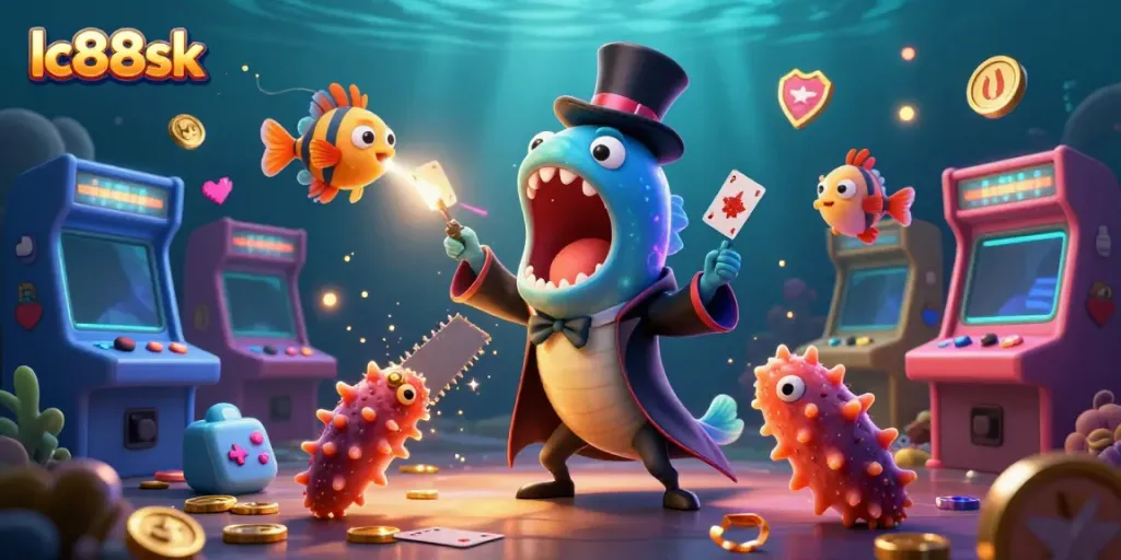Experience thrilling card tricks with lc88sk, featuring a magical eel and anglerfish in an underwater casino