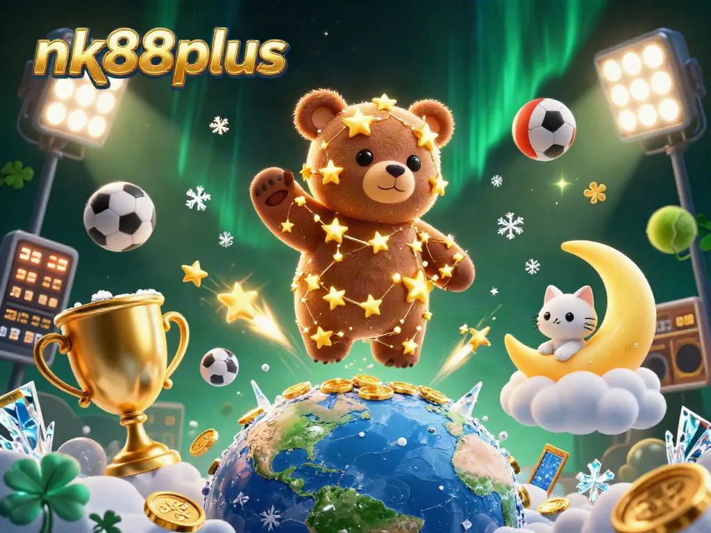 Experience excitement at nk88plus with vibrant 3D action of casino elements and whimsical characters.