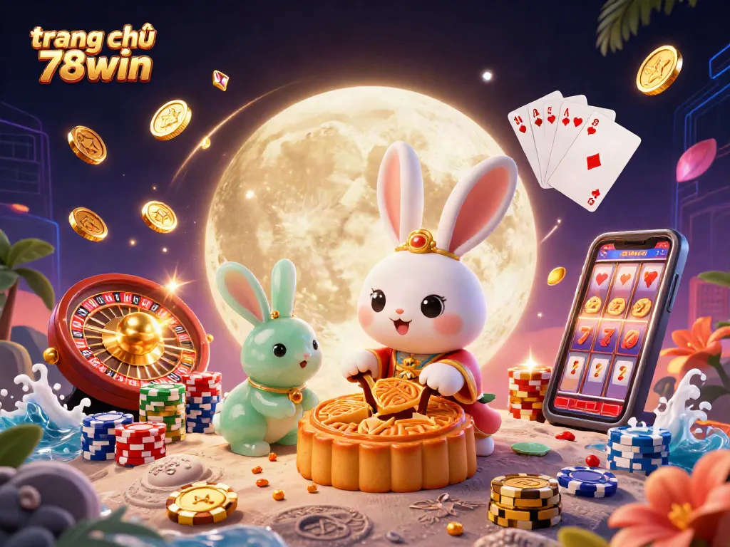 Experience the vibrant, playful realm of trang chủ 78win with a moon rabbit and treasure-filled slots.