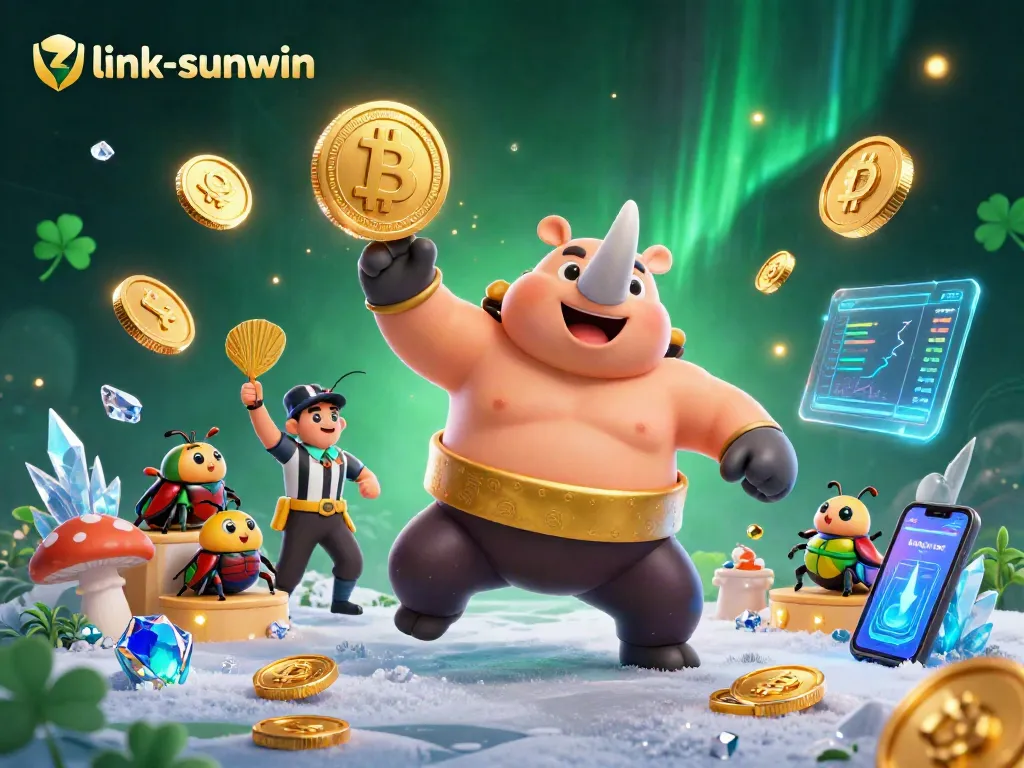 Engage in thrilling gaming action at link-sunwin with 3D characters celebrating victory amidst flying coins.