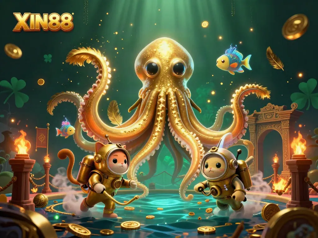 Experience the thrilling games at XIN88 with vibrant 3D illustration of unique characters in an exciting underwater casino adventure.