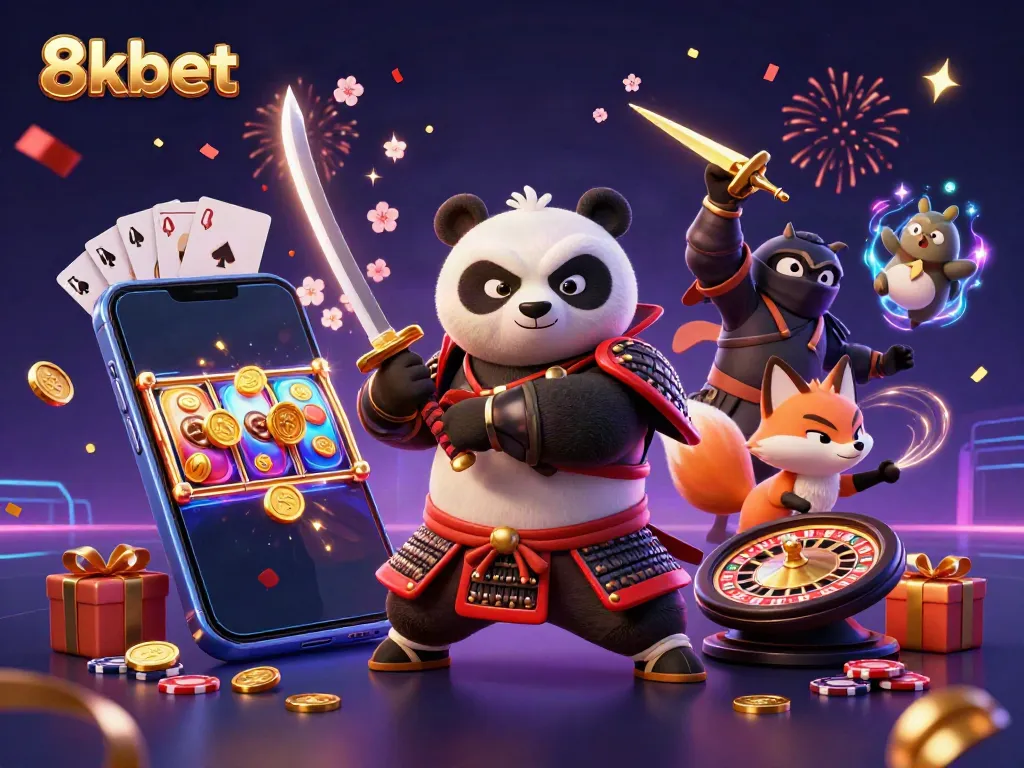 Engage with thrilling games at 8kbet featuring a samurai panda, ninja fox, and magical elements.