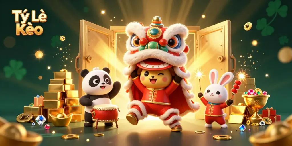 Experience thrilling Tỷ Lệ Kèo action with vibrant characters, gold treasures, and dynamic elements.