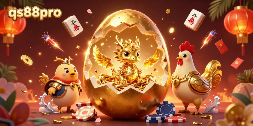 Experience luxury at qs88pro with a golden dragon emerging from poker chips, symbolizing winning opportunities.