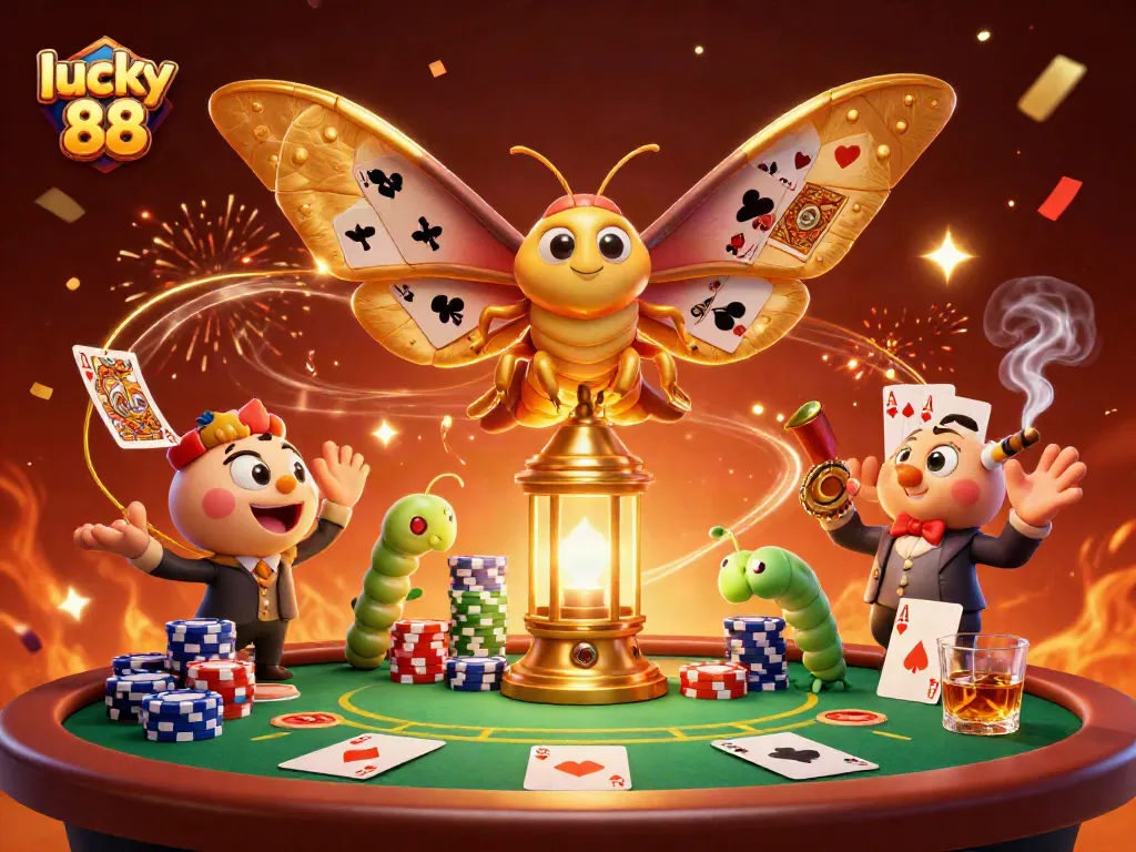 Engage with the lucky 88 gaming scene through a vibrant 3D illustration of casino action elements.