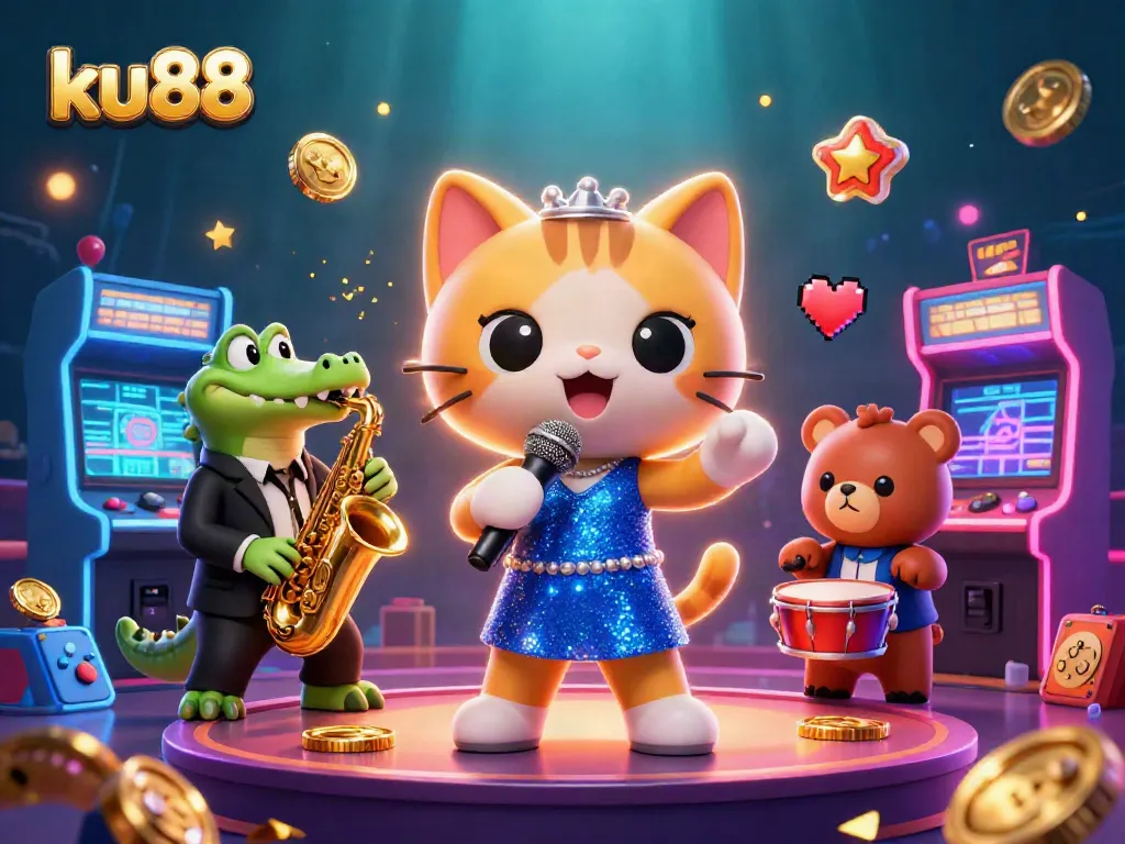 ku88 celebrates gaming excitement with colorful characters and vibrant casino elements