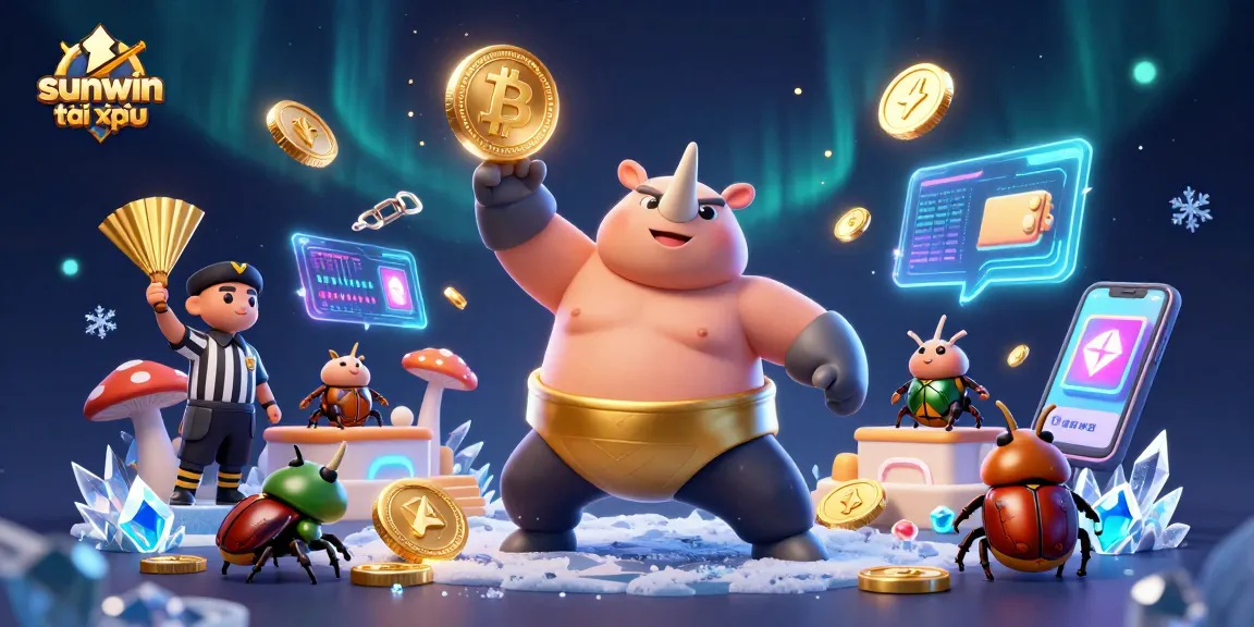 Experience sunwin tài xỉu action with dynamic betting scenes featuring vibrant characters and crypto elements.