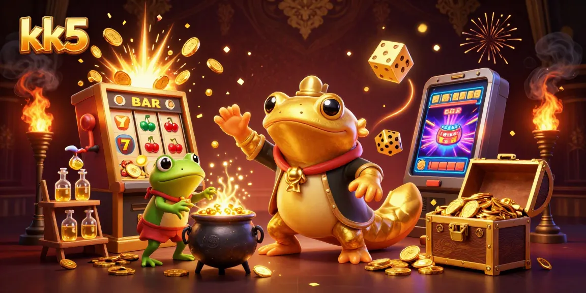 Experience jackpot excitement at kk5 with a golden alchemist transforming coins surrounded by dynamic casino elements.