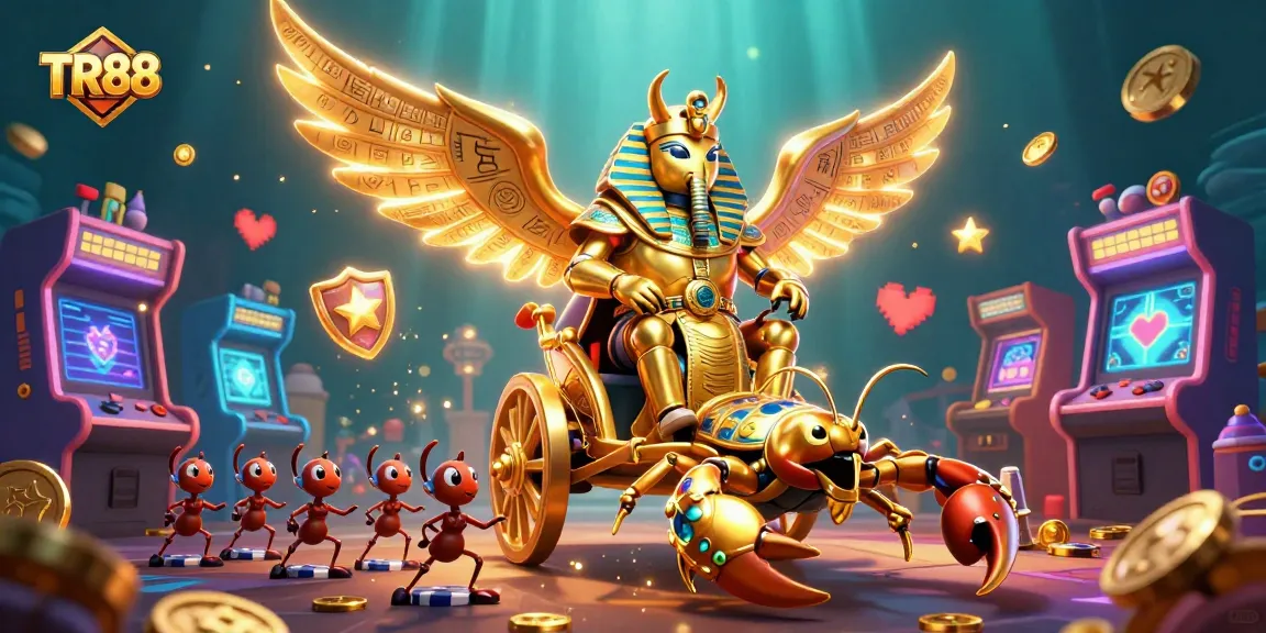 Engage with thrilling TR88 online gaming experiences through vibrant illustrations of casino elements and characters.