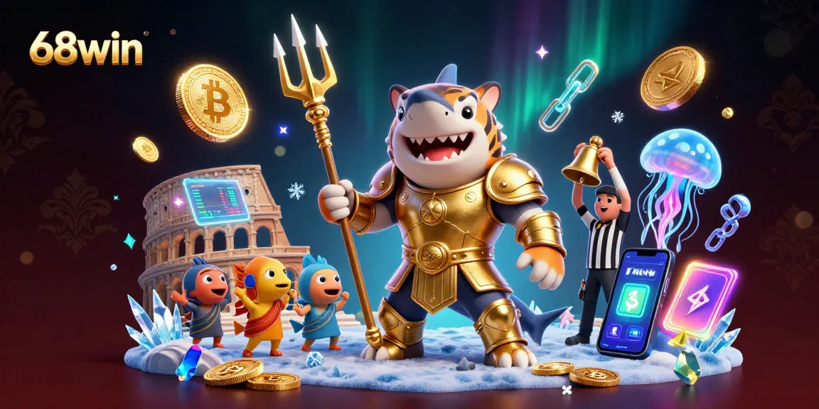 Engage in thrilling bets at 68win, a vibrant underwater casino scene with characters and game elements.