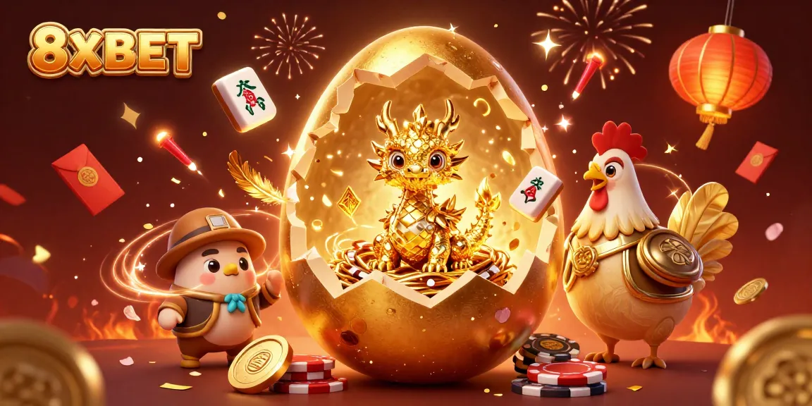 Play exciting casino games with 8XBET featuring a vibrant gold-themed dragon scene.