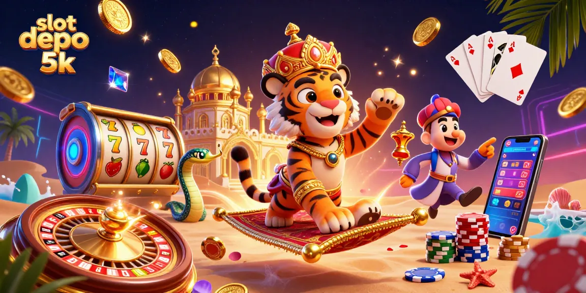 Engage with the slot depo 5k adventure featuring a sultan and treasures in an illustrated casino scene.