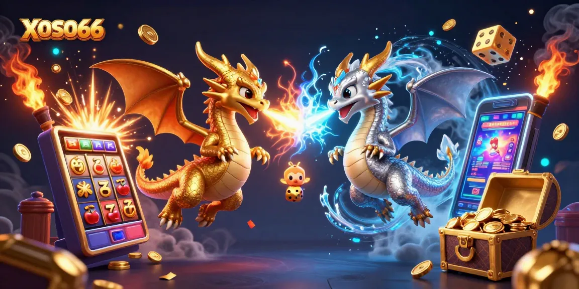 Experience thrilling gameplay at XOSO66, featuring dynamic casino dragons and a vibrant jackpot scene.