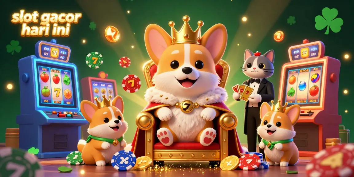 Enjoy engaging slot gacor hari ini gameplay with a royal corgi and dynamic casino elements in a vibrant 3D illustration.