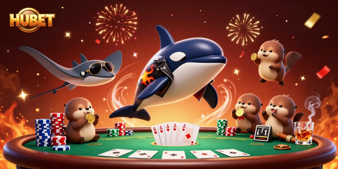 Engage with HUBET's thrilling atmosphere featuring playful sea creatures and vibrant casino elements.