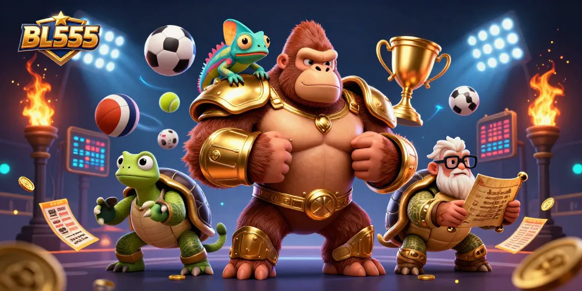 Experience thrilling action at BL555 with a powerful gorilla king, chameleon companion, and ancient gambling scrolls.